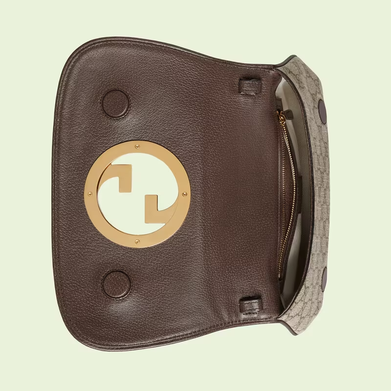 GG Supreme Monogram Textured Dollar Calfskin Blondie Chain Shoulder Flap Bag Beige