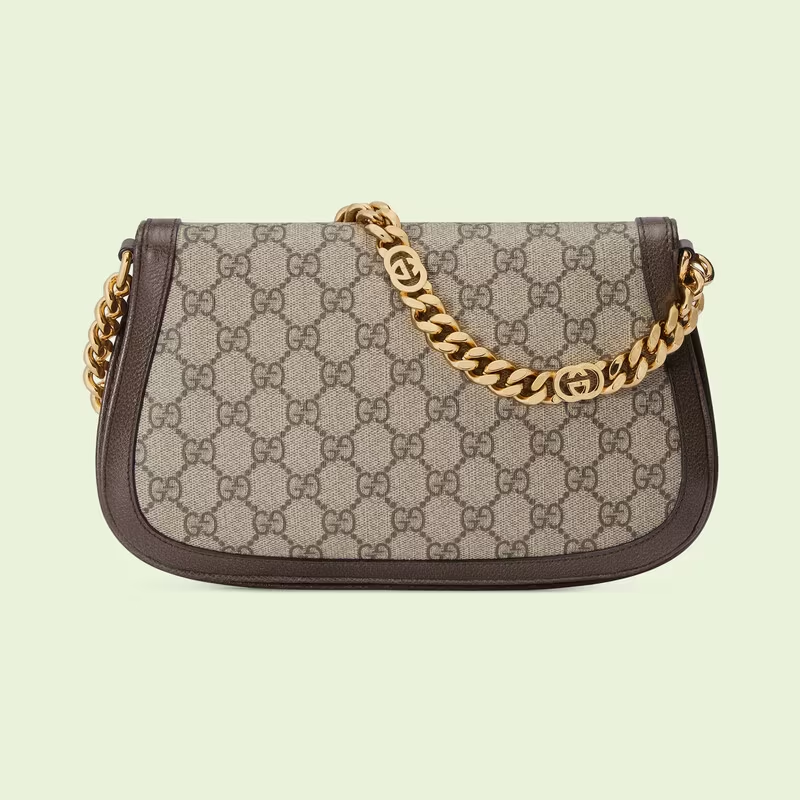 GG Supreme Monogram Textured Dollar Calfskin Blondie Chain Shoulder Flap Bag Beige