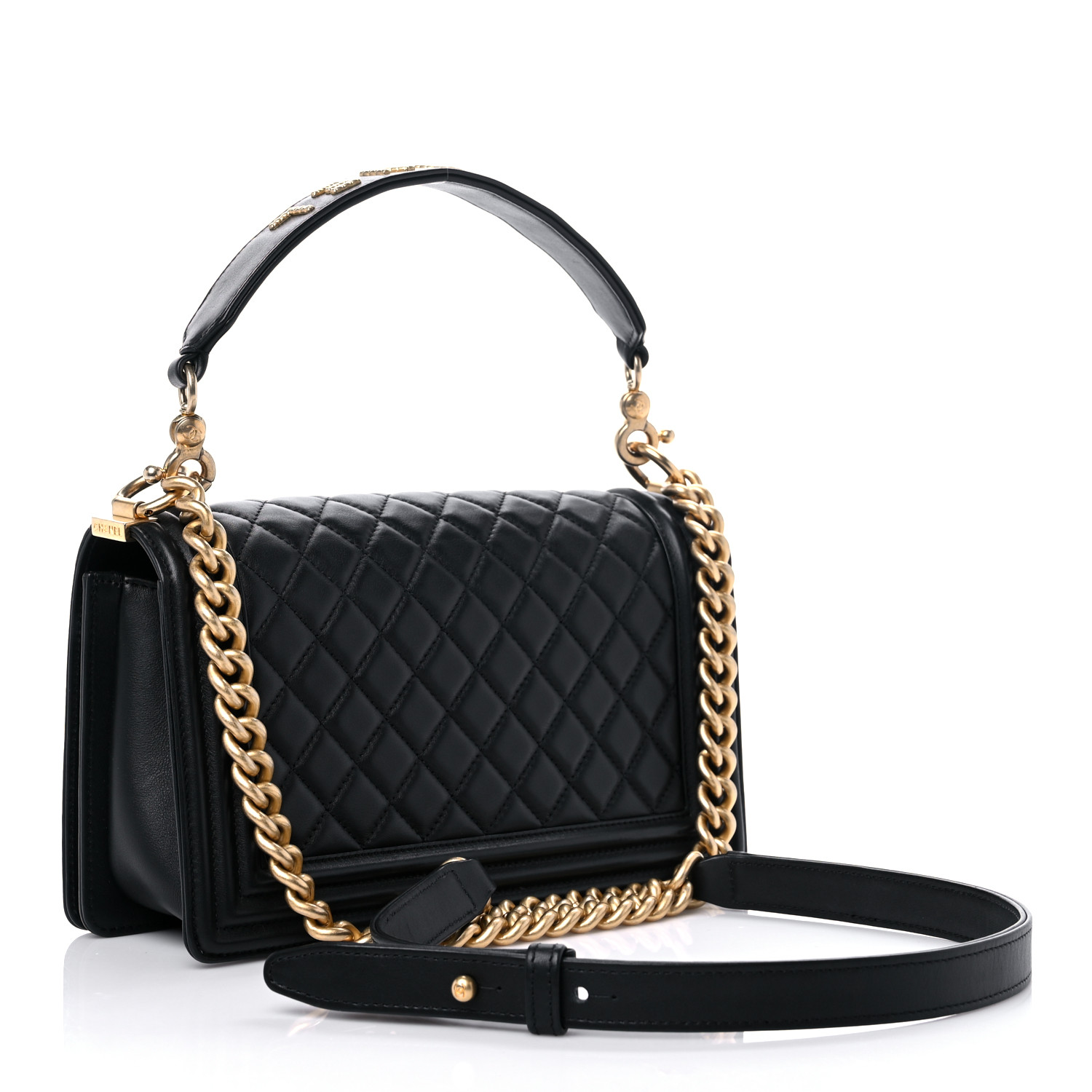 Caviar Medium Boy Logo Top Handle Flap Black