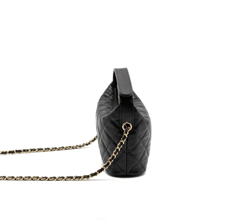 Chanel 25C Quilted Chain Hobo Black Caviar
