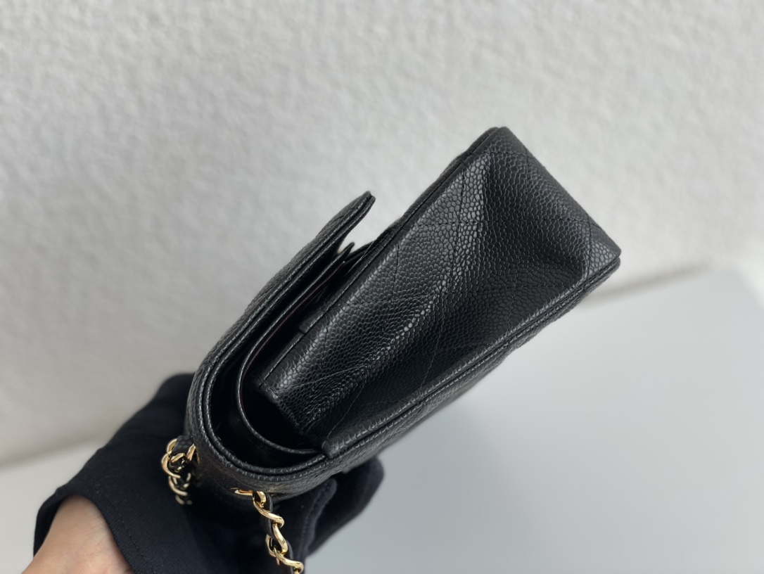 Chanel Medium Classic Double Flap Bag Black Quilted Caviar Gold Hardware