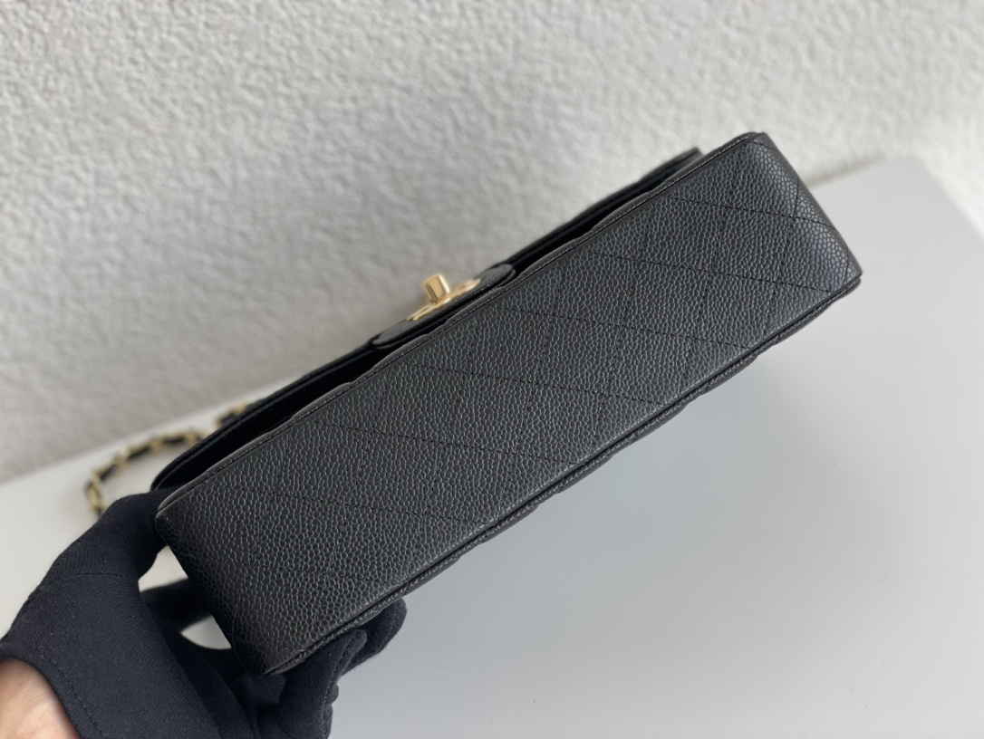 Chanel Medium Classic Double Flap Bag Black Quilted Caviar Gold Hardware