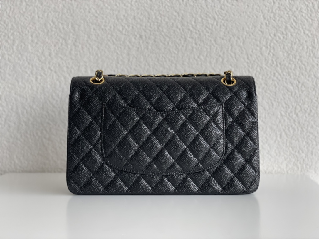 Chanel Medium Classic Double Flap Bag Black Quilted Caviar Gold Hardware