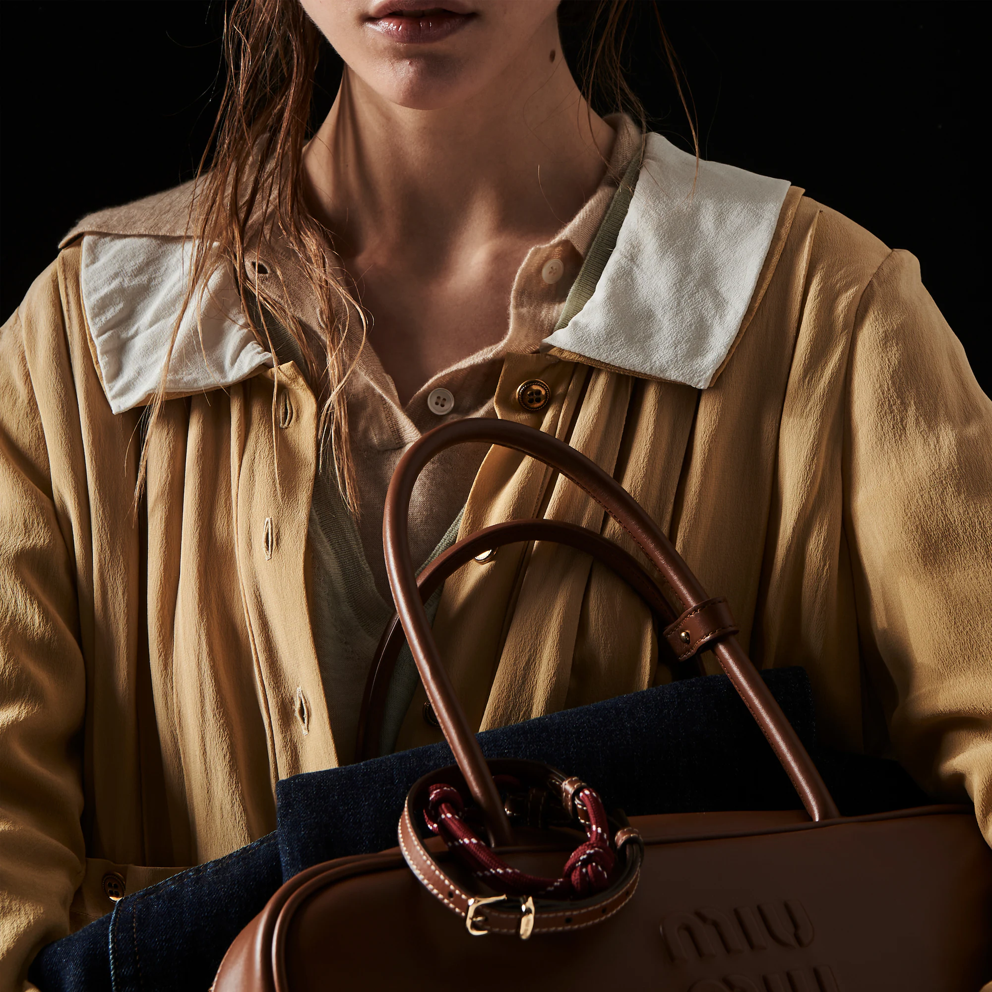 MIUMIU Leather Beau bag Large-Cognac