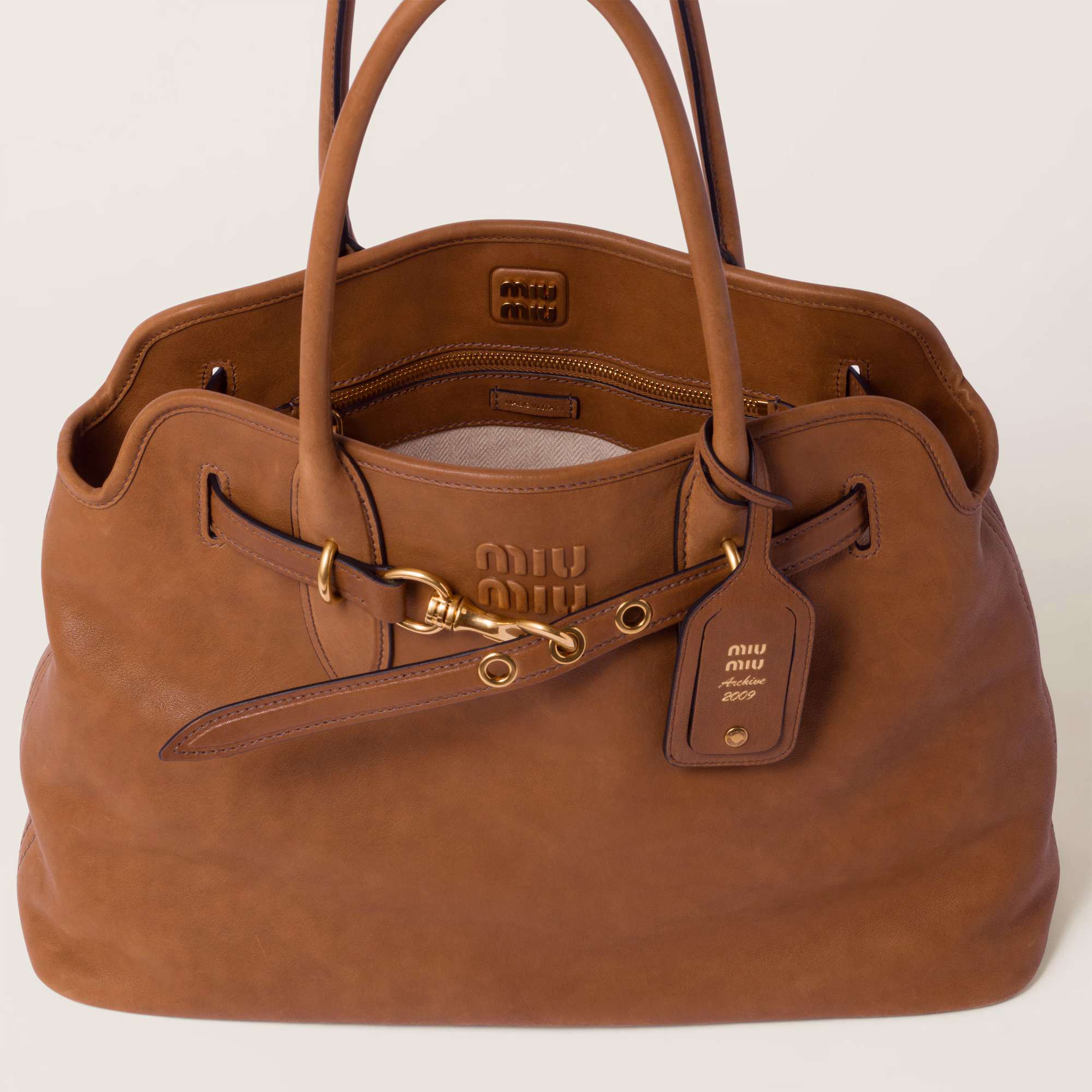 MiuMiu Aventure nappa leather bag-Oak