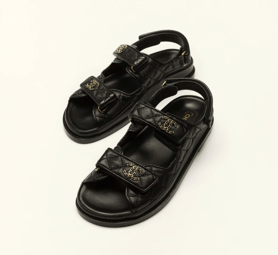 Chanel Sandals Grained Calfskin Black